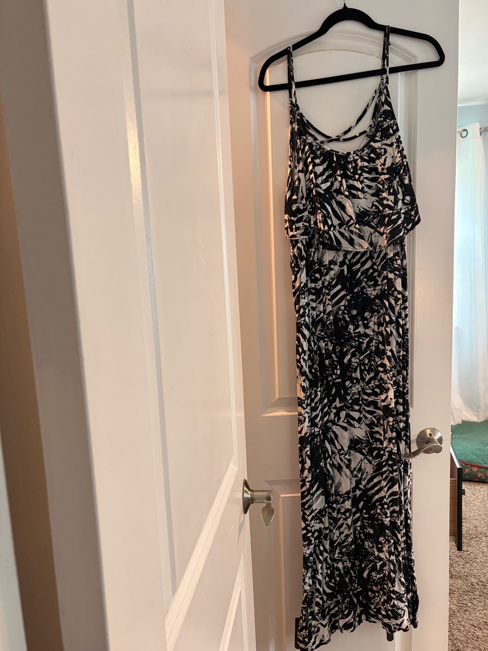Black & White Printed Maxi Dress - Sleeveless Spaghetti Strap